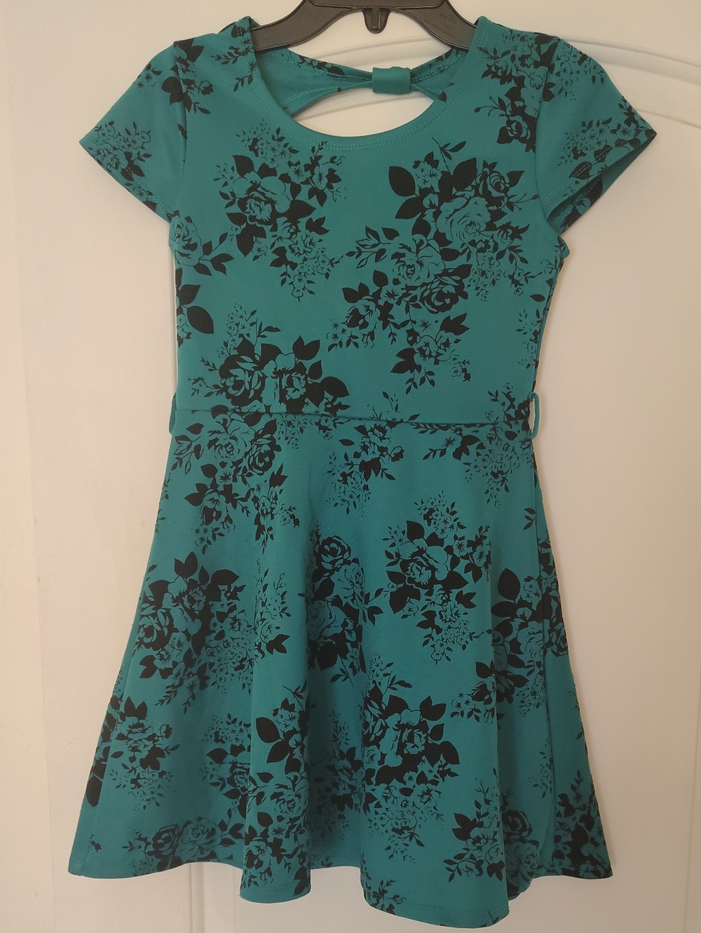 Girls Teal Floral Fit-and-Flare Dress